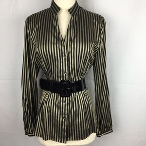 Alfani Taupe/Black Striped Blouse Size 12